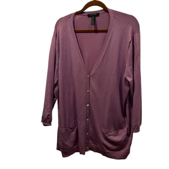 Ralph Lauren Purple Lavender SILK blend cardigan sweater 3X 3/4 sleeve - Picture 1 of 2